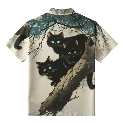 Tokyo-Tiger Three Shocked Cats On A Branch Aloha Hawaiian Shirt