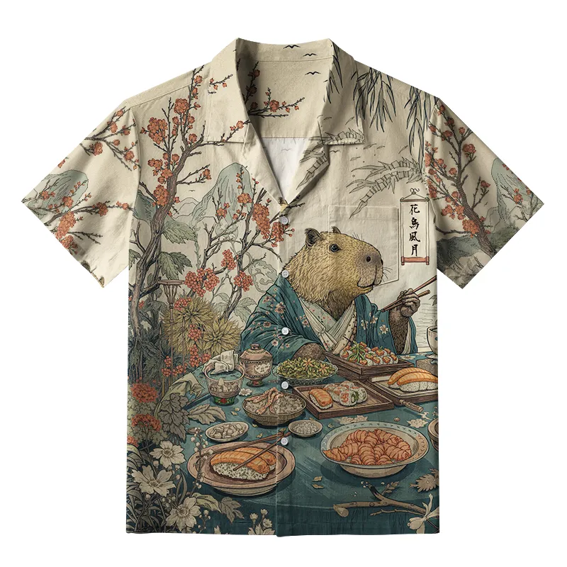 Tokyo-Tiger Capybara Enjoying Sushi Feast Aloha Hawaiian Shirt