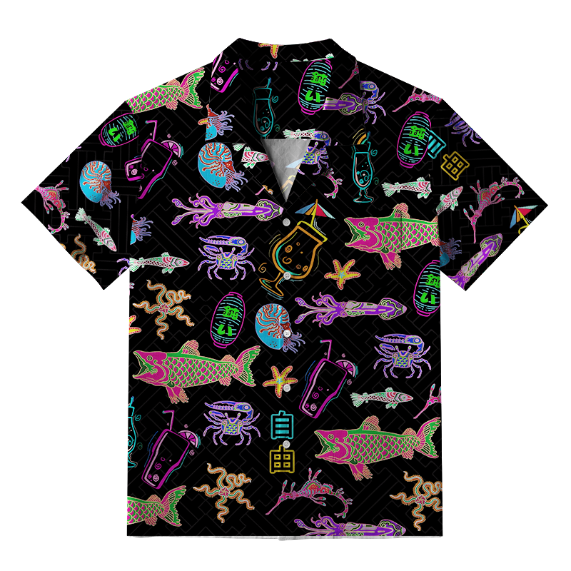 Tokyo-Tiger Neon Sea Animals Aloha Hawaiian Shirt