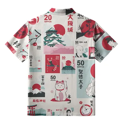 Tokyo-Tiger Japanese Stamps Aloha Hawaiian Shirt