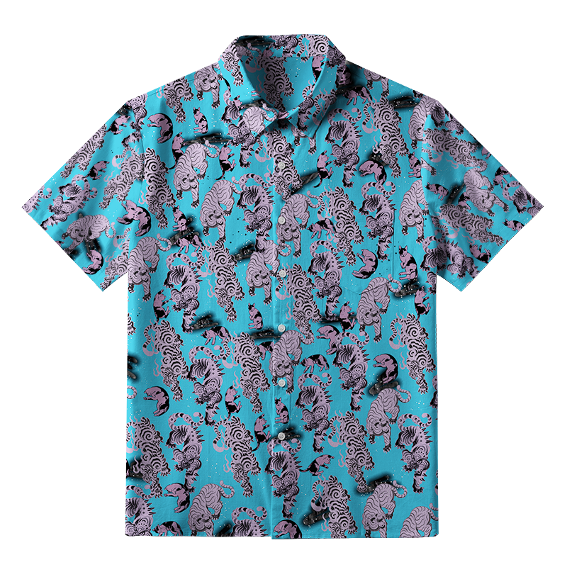 Tokyo-Tiger Hundred Tigers Blue Button-up Shirt