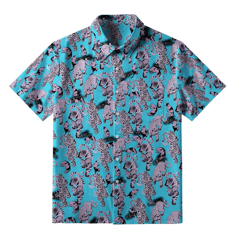 Tokyo-Tiger Hundred Tigers Blue Button-up Shirt