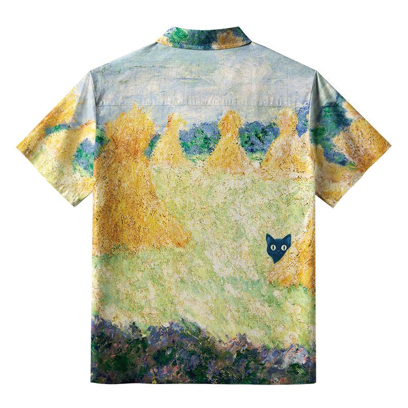 Tokyo-Tiger Black Cat Hiding Behind Haystack Button-up Shirt