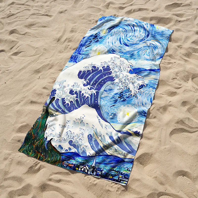 Tokyo-Tiger Waves Under The Starry Night Beach Towel