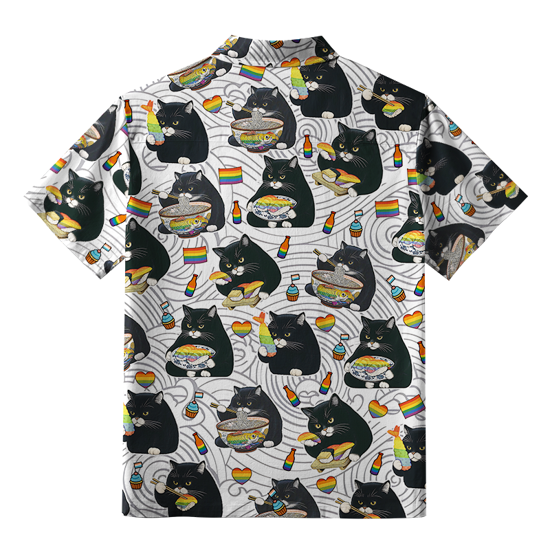 Tokyo-Tiger Pride Cat Eating Japanese Food Aloha Hawaiian Shirt