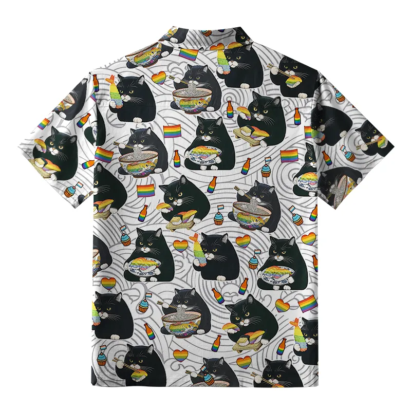 Tokyo-Tiger Pride Cat Eating Japanese Food Aloha Hawaiian Shirt