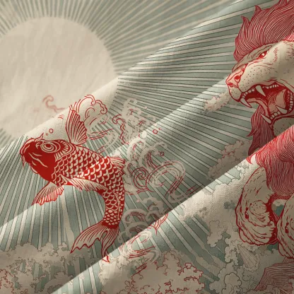 Tokyo-Tiger Waves Of Lion And Koi Button-up Shirt