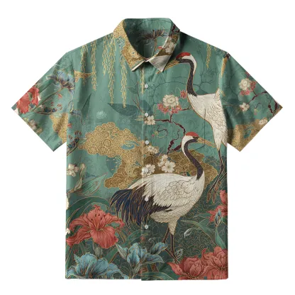 Tokyo-Tiger Red-Crowned Crane In The Garden Button-up Shirt
