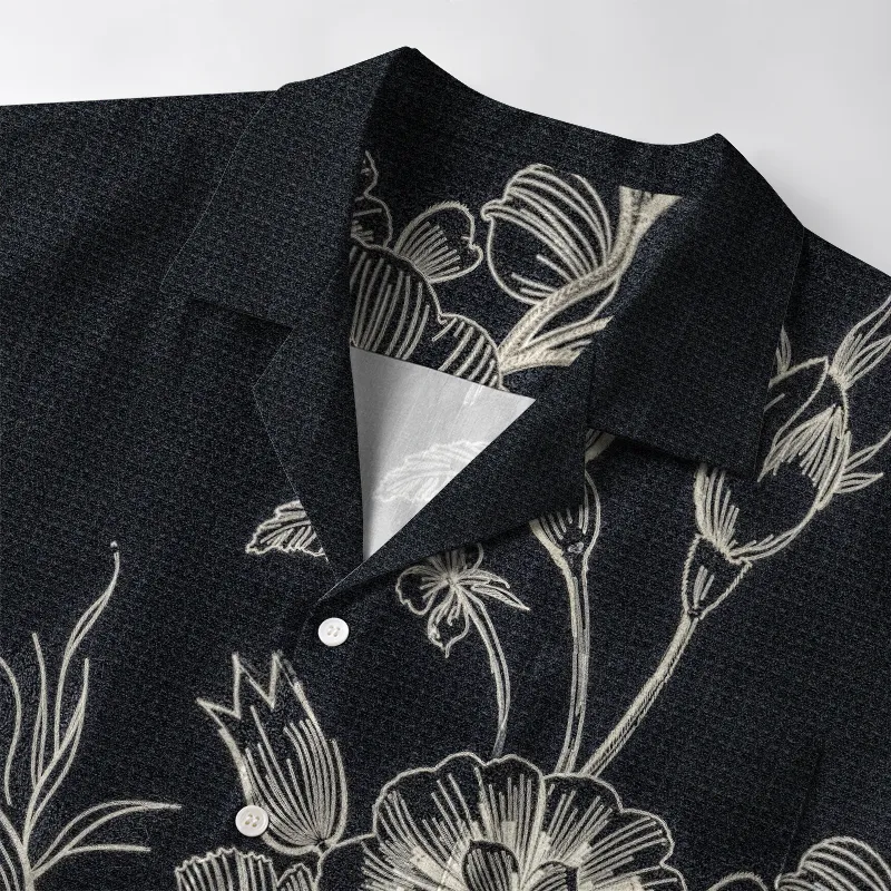 Tokyo-Tiger Monochrome Floral Elegance Aloha Hawaiian Shirt