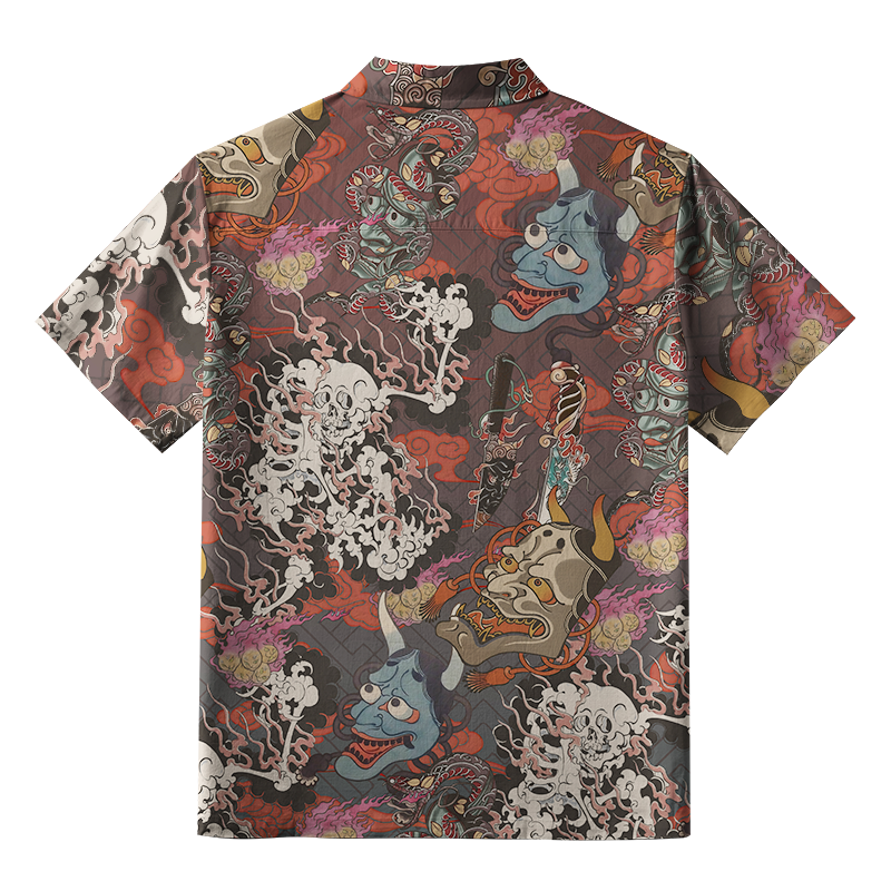 Tokyo-Tiger Japanese Oni Mask Button-up Shirt