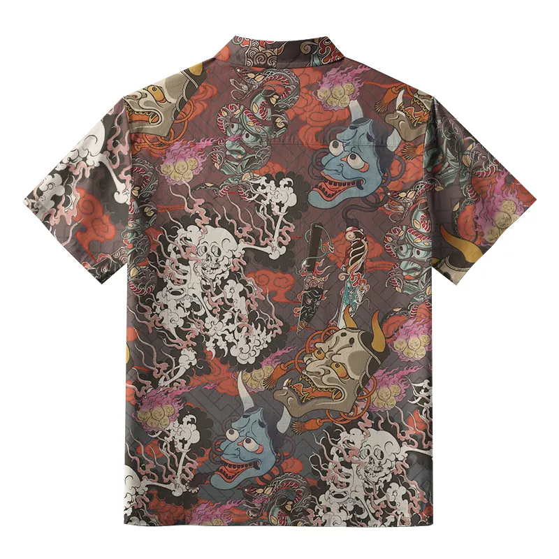 Tokyo-Tiger Japanese Oni Mask Button-up Shirt