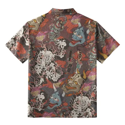 Tokyo-Tiger Japanese Oni Mask Button-up Shirt
