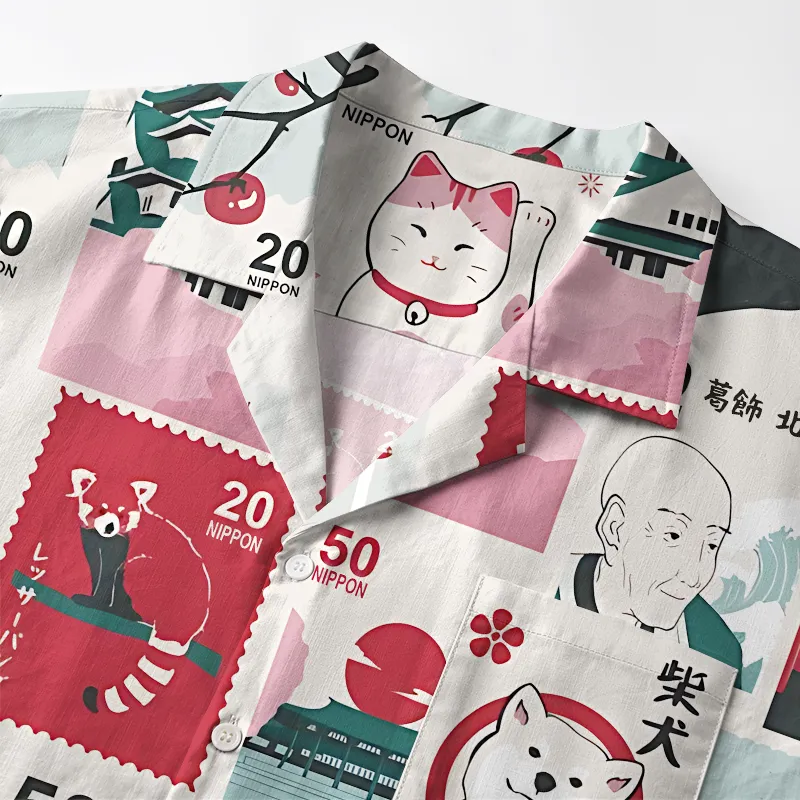 Tokyo-Tiger Japanese Stamps Aloha Hawaiian Shirt