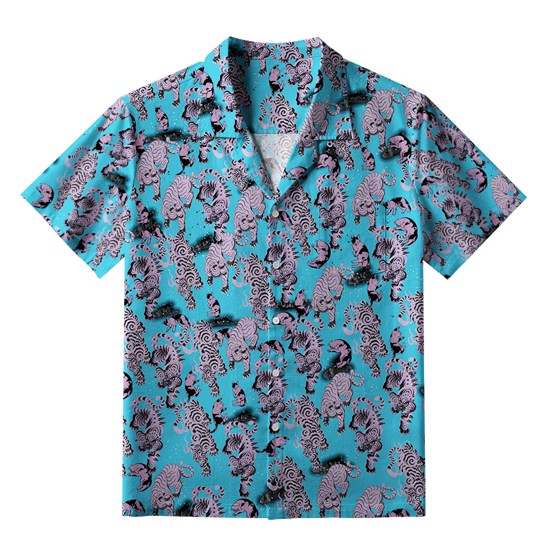 Tokyo-Tiger Hundred Tigers Blue Aloha Hawaiian Shirt