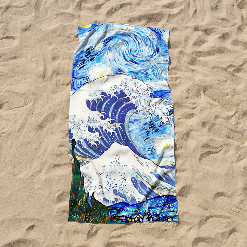 Tokyo-Tiger Waves Under The Starry Night Beach Towel
