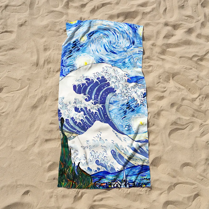 Tokyo-Tiger Waves Under The Starry Night Beach Towel Sale