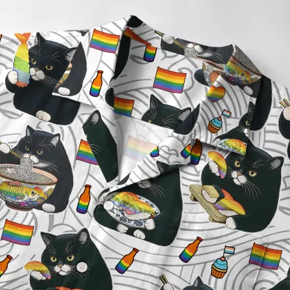 Tokyo-Tiger Pride Cat Eating Japanese Food Aloha Hawaiian Shirt