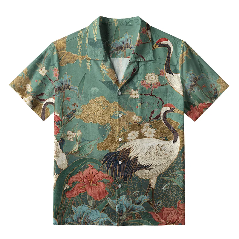 Tokyo-Tiger Red-Crowned Crane In The Garden Aloha Hawaiian Shirt