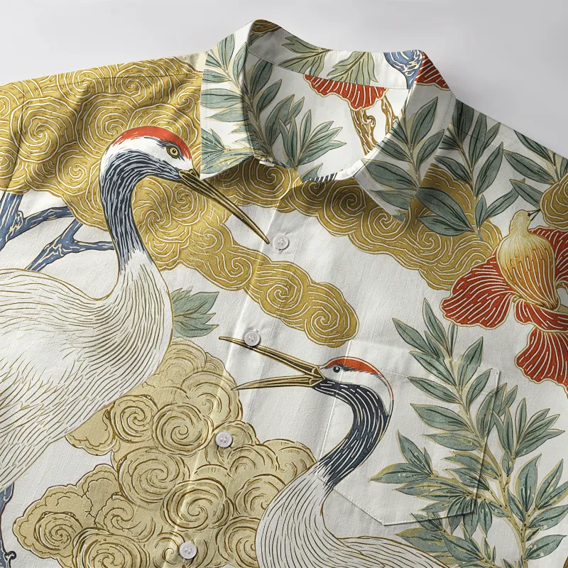 Tokyo-Tiger Red-Crowned Cranes By The Stream Button-up Shirt