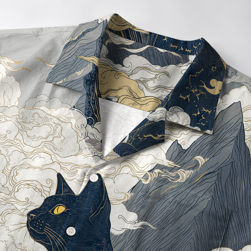 Tokyo-Tiger Cat Amidst Majestic Peaks Aloha Hawaiian Shirt
