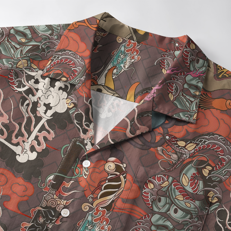 Tokyo-Tiger Japanese Oni Mask Aloha Hawaiian Shirt