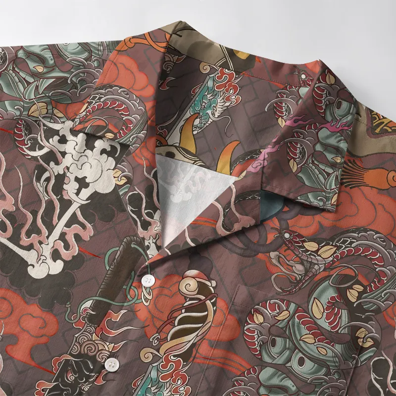 Tokyo-Tiger Japanese Oni Mask Aloha Hawaiian Shirt