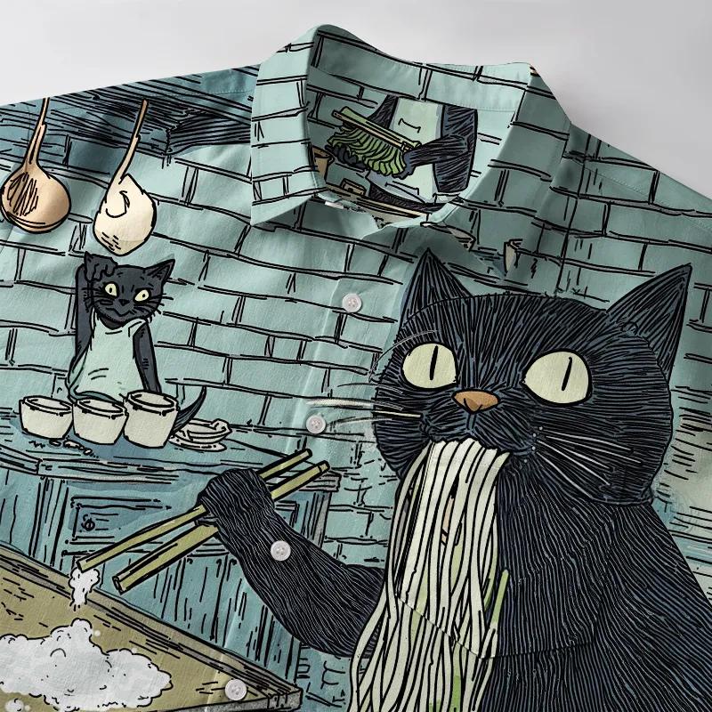 Tokyo-Tiger Cat In The Ramen Shop Button-up Shirt
