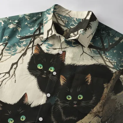 Tokyo-Tiger Three Shocked Cats On A Branch Button-up Shirt