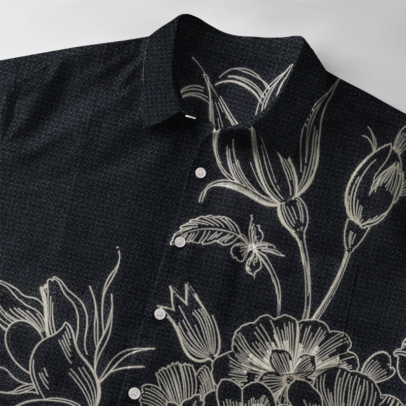 Tokyo-Tiger Monochrome Floral Elegance Button-up Shirt