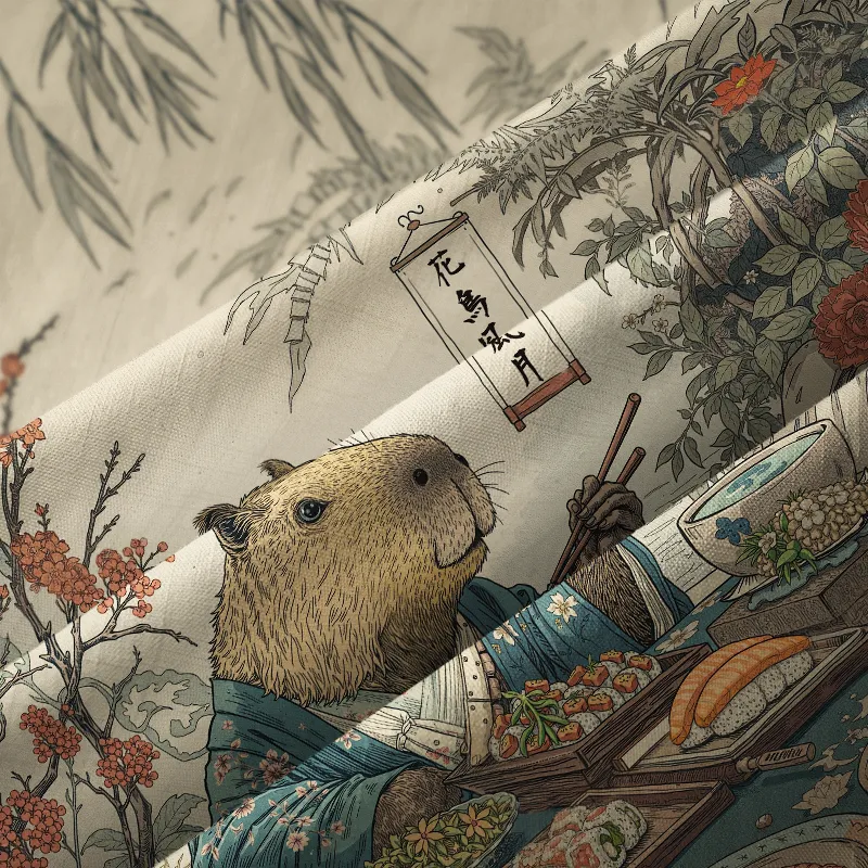 Tokyo-Tiger Capybara Enjoying Sushi Feast Button-up Shirt