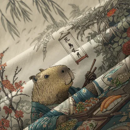 Tokyo-Tiger Capybara Enjoying Sushi Feast Aloha Hawaiian Shirt