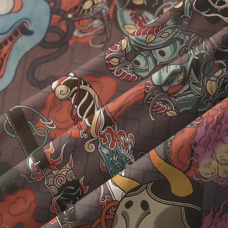Tokyo-Tiger Japanese Oni Mask Button-up Shirt