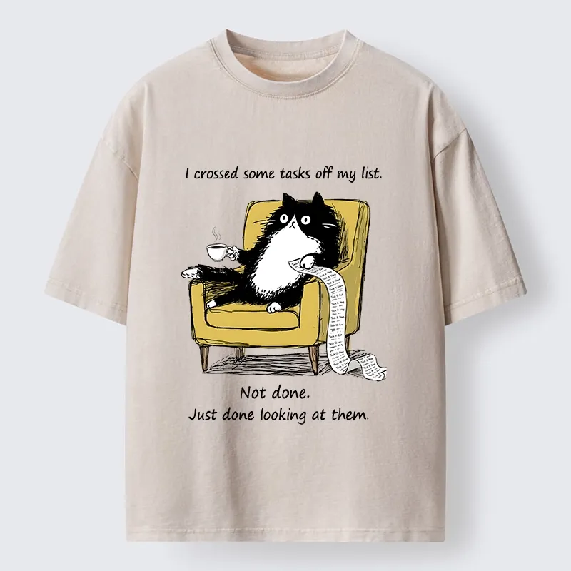 Tokyo-Tiger Lazy Cat Task List Meme Washed T-Shirt Sale
