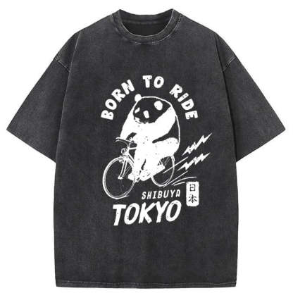 Tokyo-Tiger Pandas Ride Bicycles Washed T-Shirt