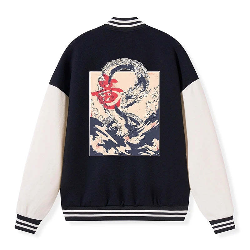 Tokyo-Tiger Sea Dragon Japanese Embroidery Varsity Jacket Sale