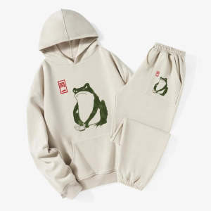 Image of Tokyo-Tiger Woodblock Print Frog Fleece Lined Hoodie Set