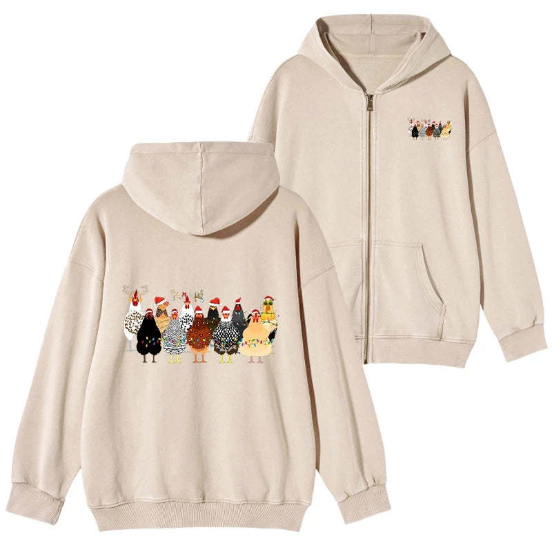 Tokyo-Tiger A Flock Of Christmas Chickens Washed Zip Hoodie-tokyo-tiger