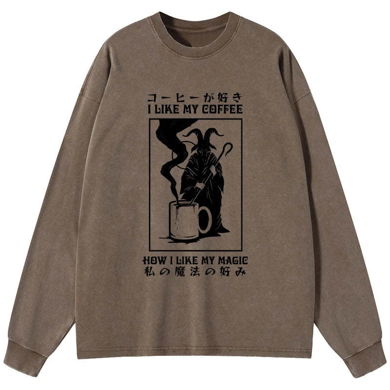 Tokyo-Tiger I Like My Coffee Washed Long Sleeve T-Shirt