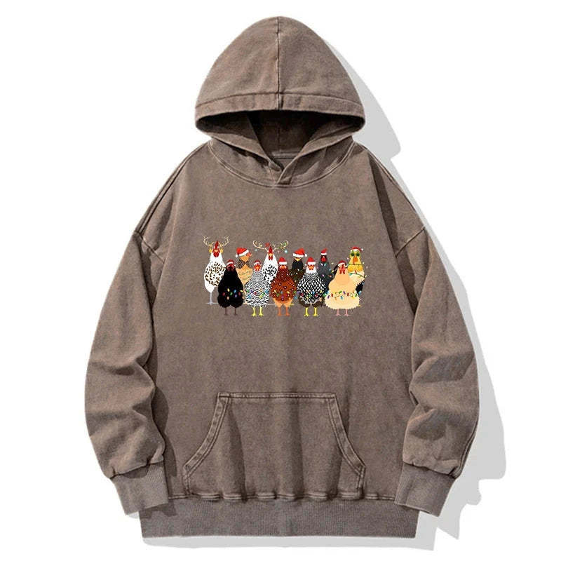 Tokyo-Tiger A Flock Of Christmas Chickens Washed Hoodie-tokyo-tiger