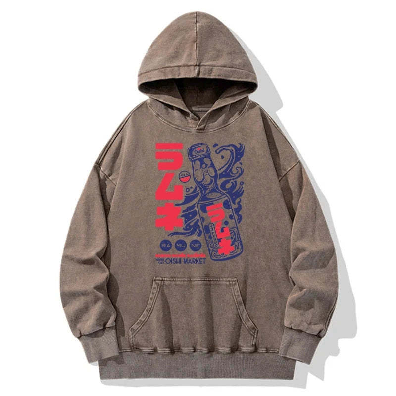Tokyo-Tiger Ramune Print Japanese Washed Hoodie