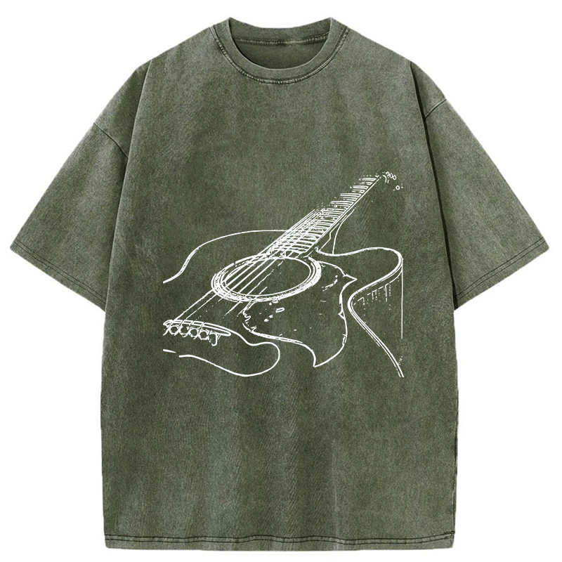 Tokyo-Tiger Guitar Line Art Washed T-Shirt