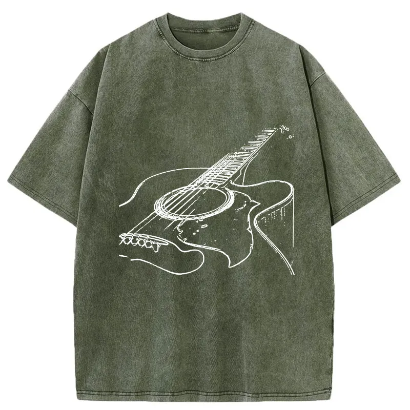 Tokyo-Tiger Guitar Line Art Washed T-Shirt
