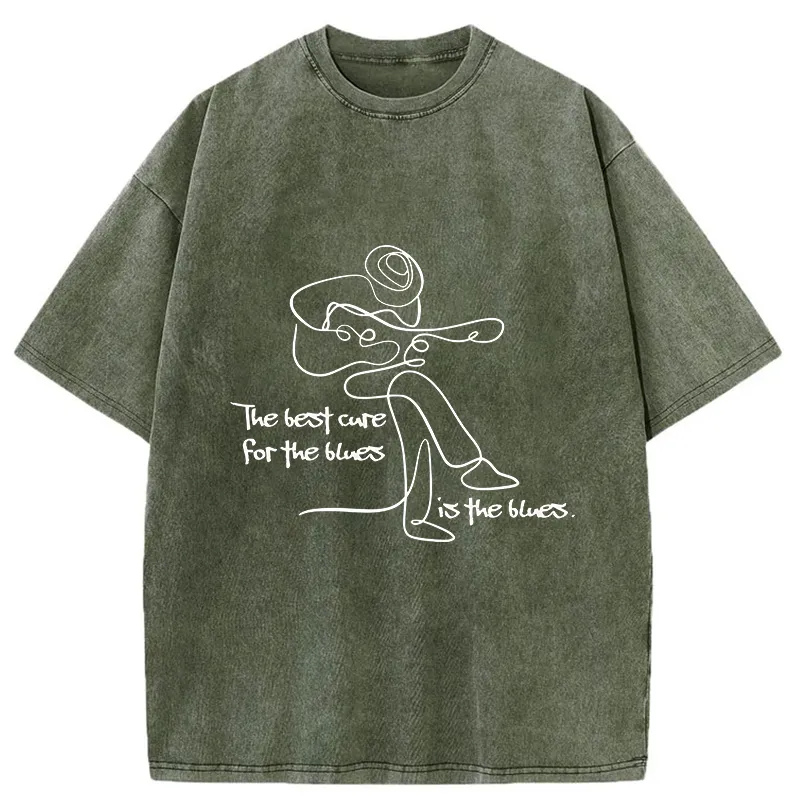 Tokyo-Tiger Funny Simple Line Playing the Guitar Washed T-Shirt