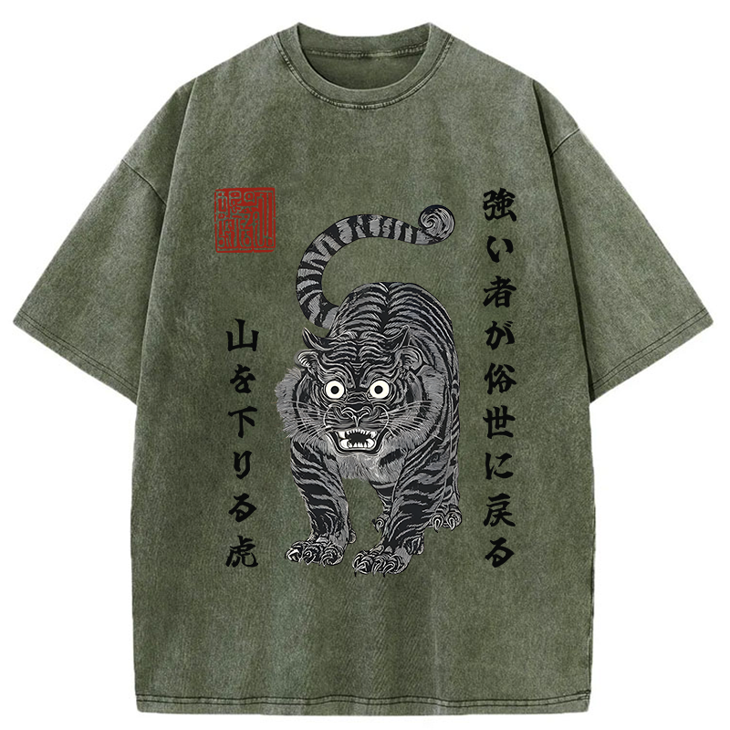 Tokyo-Tiger Born Wild Back Strong Tiger Washed T-Shirt