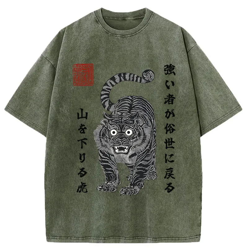 Tokyo-Tiger Born Wild Back Strong Tiger Washed T-Shirt