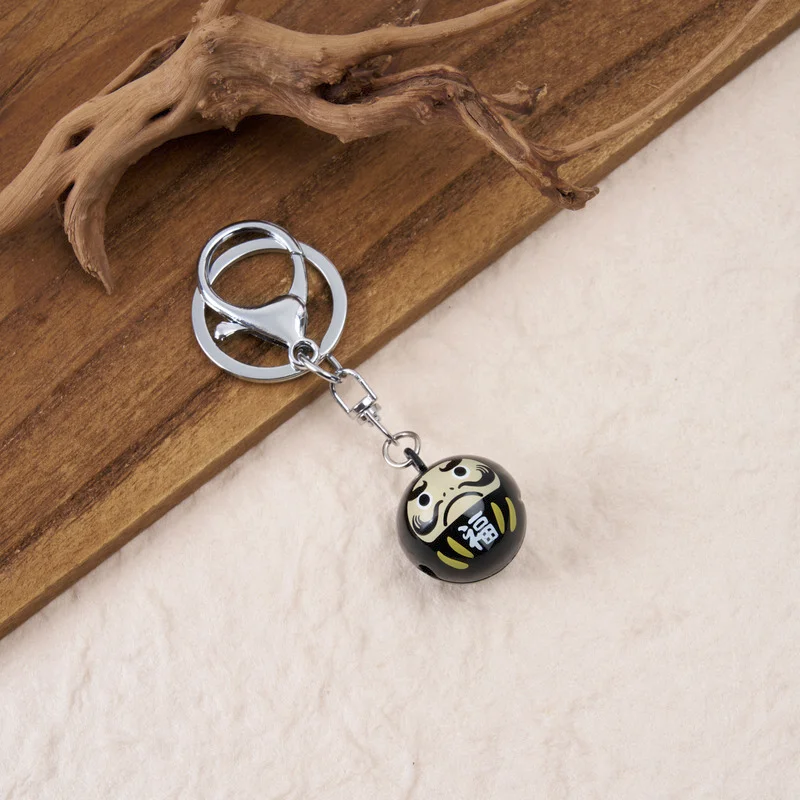Tokyo-Tiger Japanese Daruma Bell Black Keychain