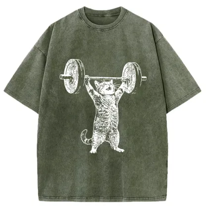 Tokyo-Tiger Kitten Workout Gym Funny Washed T-Shirt