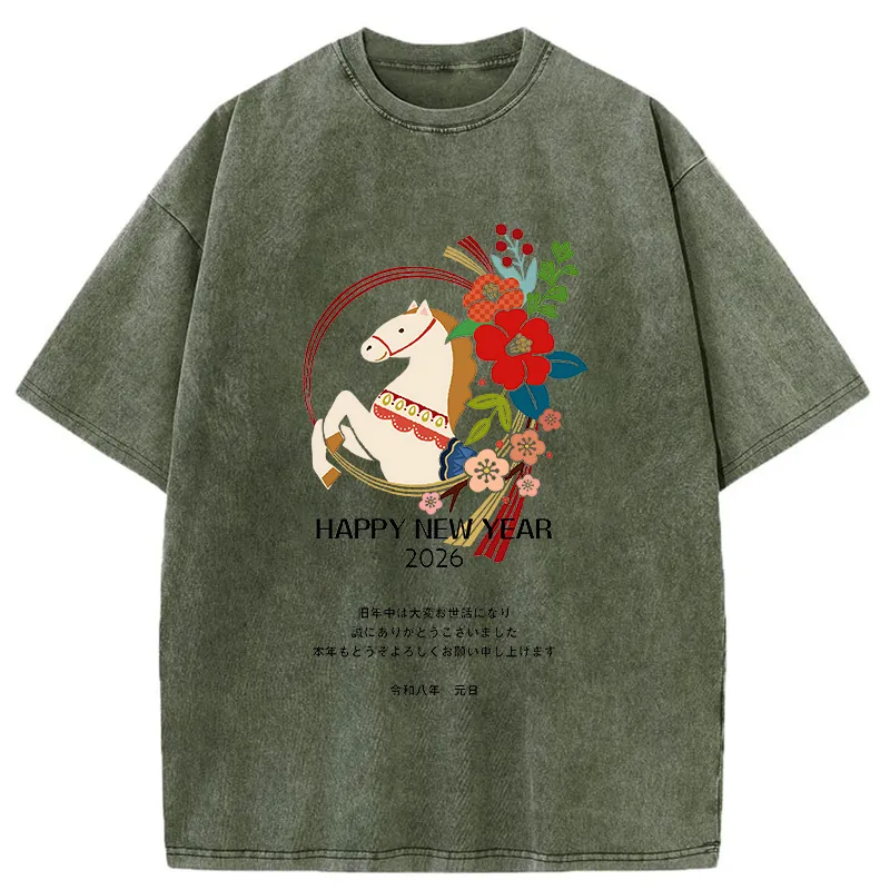 Tokyo-Tiger Happy New Year Fire Horse Washed T-Shirt