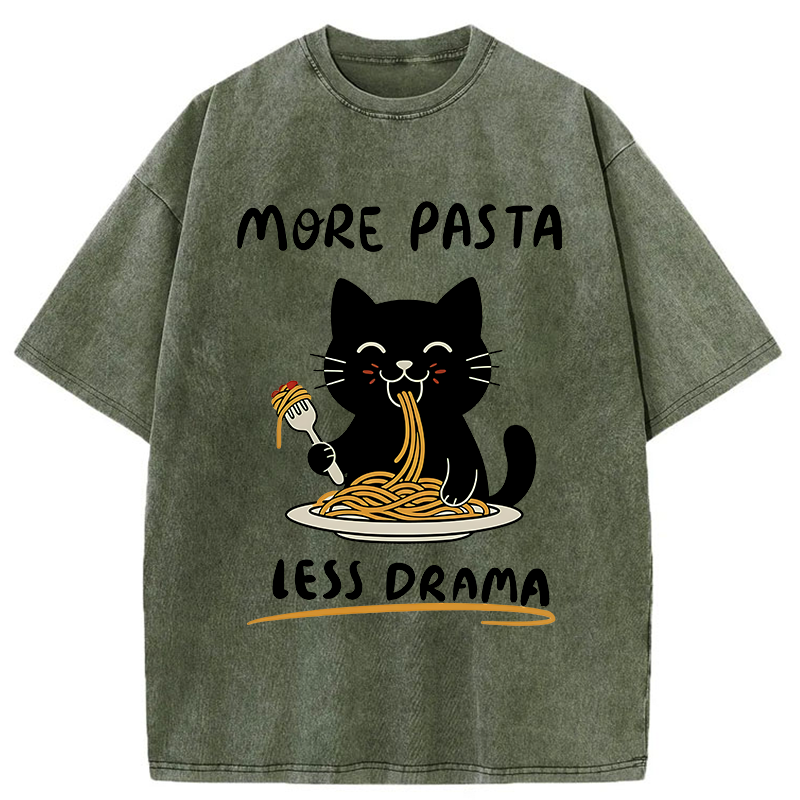 Tokyo-Tiger More Pasta Less Drama Cat Washed T-Shirt