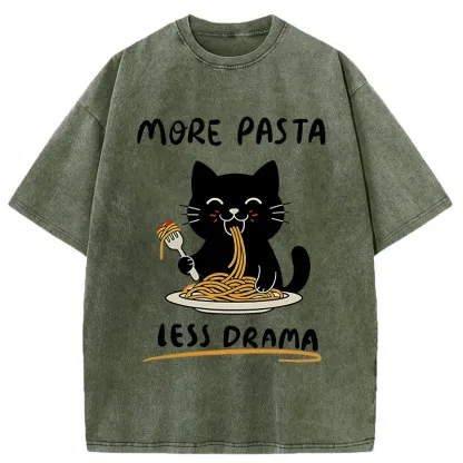 Tokyo-Tiger More Pasta Less Drama Cat Washed T-Shirt